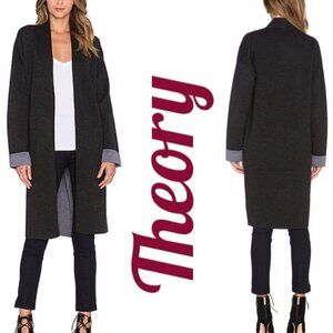THEORY Armelle Evian Stretch Wool Cardigan Minimalist Staple Neutral Gray, Small